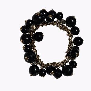 Elegant Black Resin Beaded Gold Tone Cha Cha Bracelet Statement Fashion Jewelry
